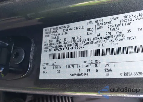 2025 Ford F-150 Stx from USA, damaged, VIN 1FTEW2LP7SKD19377